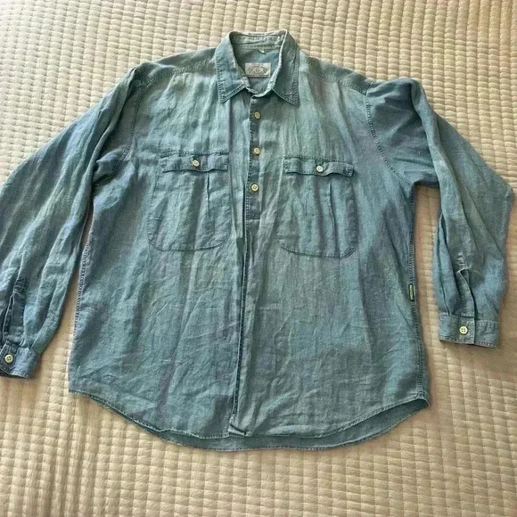 Early 90s Men’s Armani Denim/Chambray Buttondown - Size Large - Picture 1 of 16